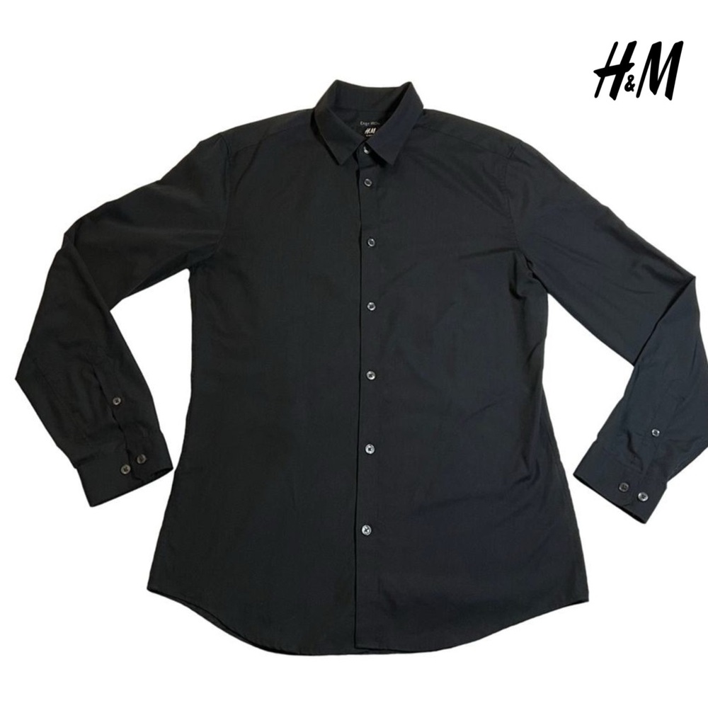 H&M Men's M Slim Fit Black EUC Long Sleeve Shirt